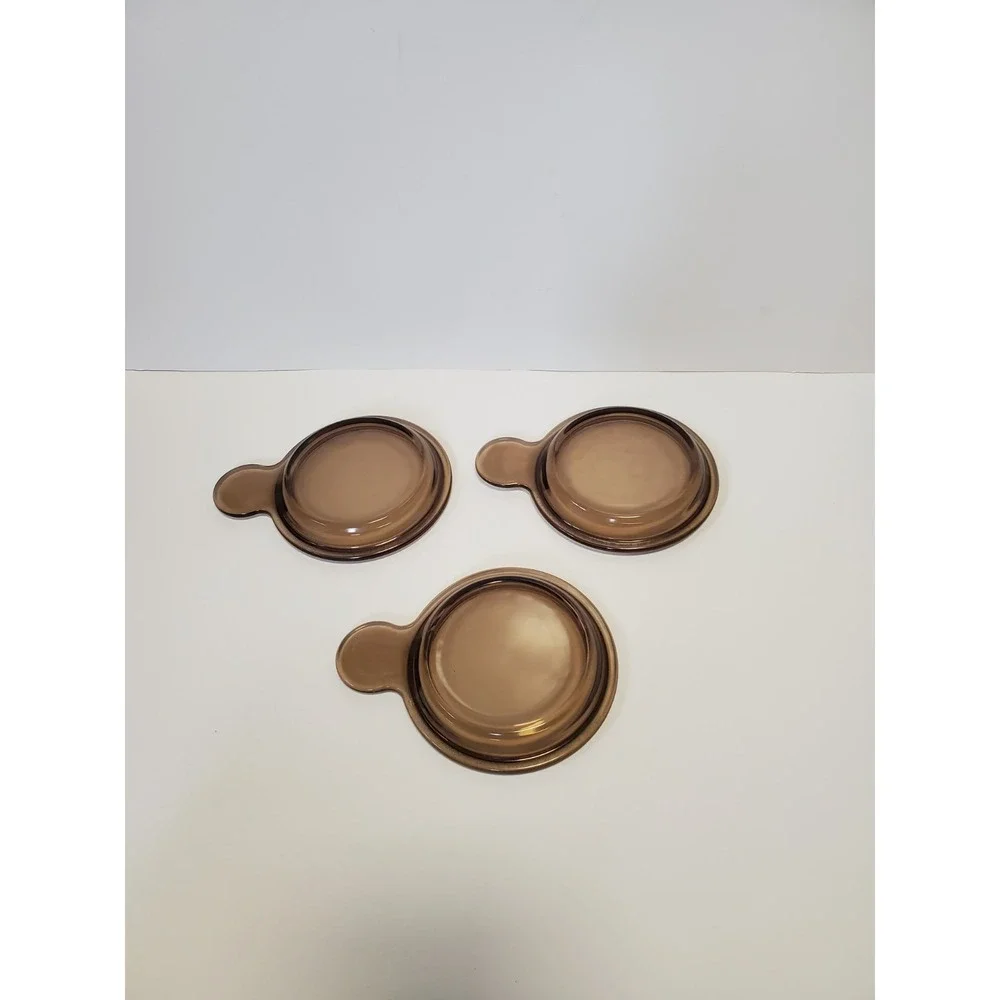 3 Pyrex P-150-C Amber Glass Lids For Corning Ware Grab It Bowl Lids Only